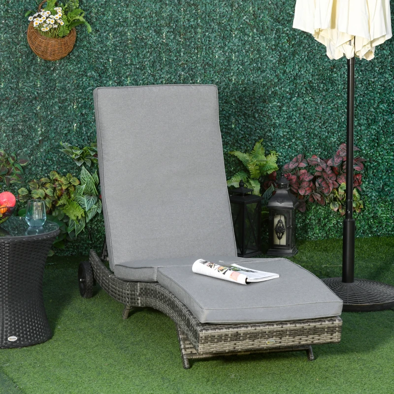 Outsunny Patio Rattan Wicker Sun Lounger Adjustable Backrest S Shape Chaise Lounge Relaxer for Patio, Deck, Poolside Grey
