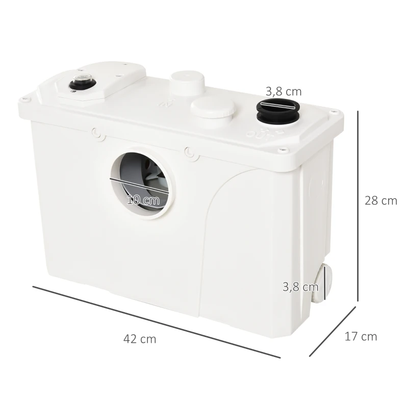 HOMCOM Broyeur sanitaire WC pompe de relevage 600 W silencieux compact 4 colliers serrage + 4 embouts blanc
