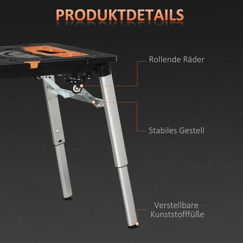 DURHAND 7 In 1 DESIGN Werkbank höhenverstellbarem Werktisch Werkbank, große wendbarer Arbeitsplatte mit Winkelmarkierung Haushalt & DIY-Arbeitsplatz für Garage, Werkstatt Schwarz 137 x 58 x 78 cm