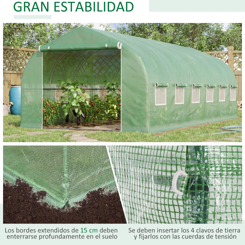 Outsunny Invernadero de Jardín 6x3x2 m con Puerta y 12 Ventanas Enrollables Huerto para Cultivos Plantas Flores Verde