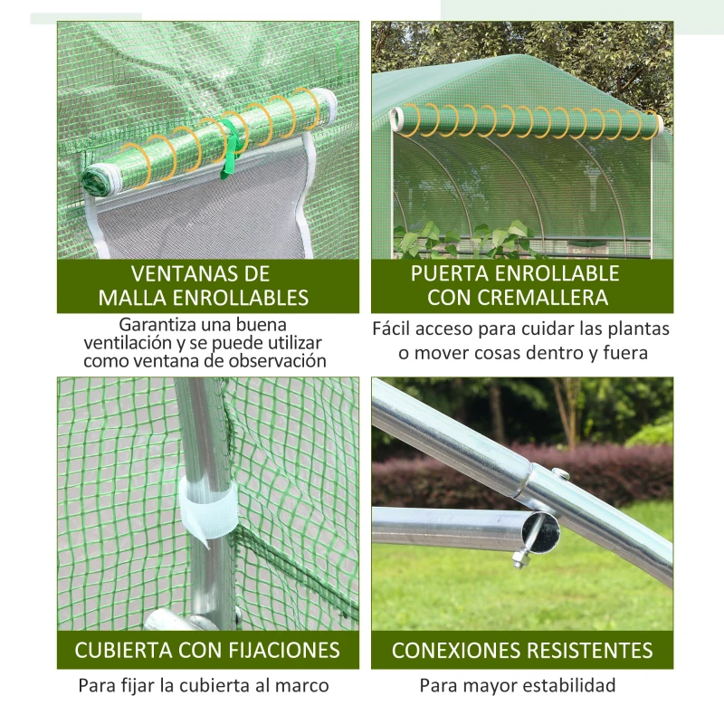 Outsunny Invernadero de Jardín 6x3x2 m con Puerta y 12 Ventanas Enrollables Huerto para Cultivos Plantas Flores Verde