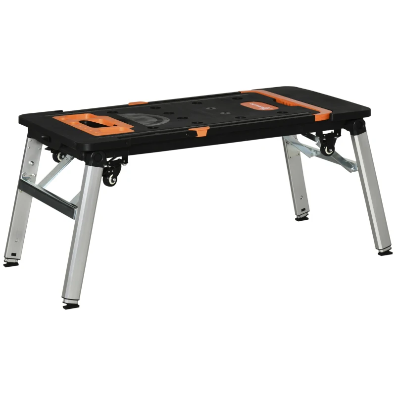 DURHAND 7 In 1 DESIGN Werkbank höhenverstellbarem Werktisch Werkbank, große wendbarer Arbeitsplatte mit Winkelmarkierung Haushalt & DIY-Arbeitsplatz für Garage, Werkstatt Schwarz 137 x 58 x 78 cm