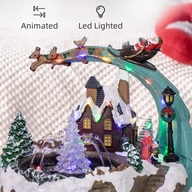 HOMCOM Fountain Christmas Village, Santa and Deer Animated Winter Wonderland Set with Multicoloured LED Light, Plug-In Christmas Decoration