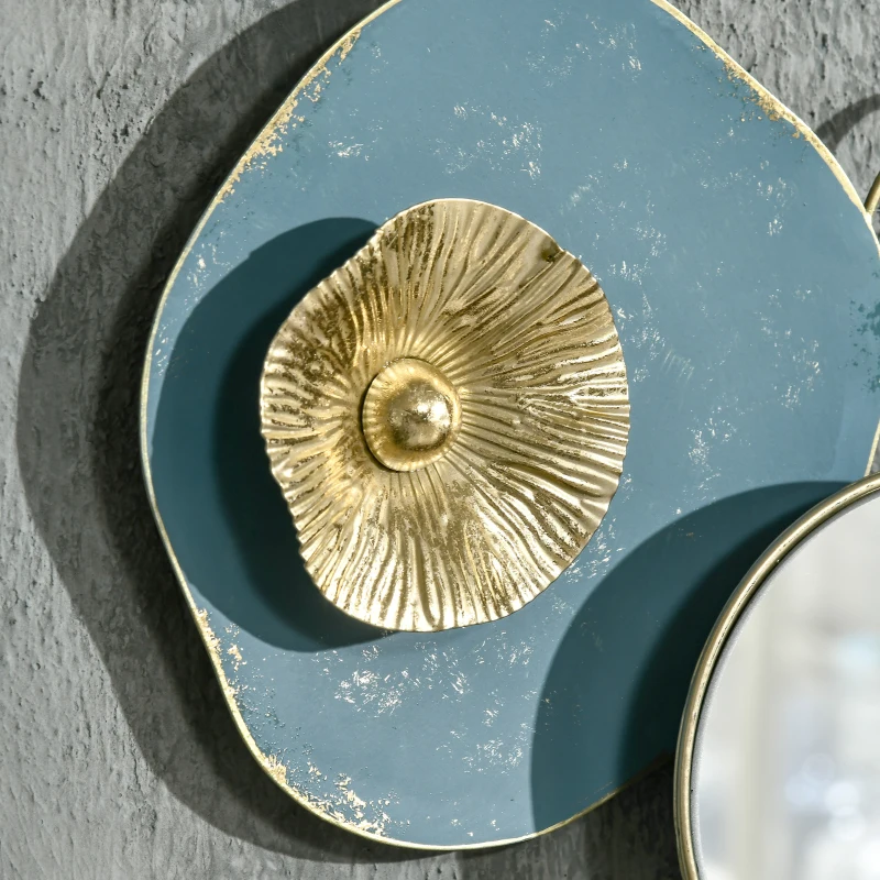 HOMCOM Decoración de Pared de Metal Espejo de Hojas de Flores 3D Arte de Pared Escultura de Pared Adorno Colgante para Salón Dormitorio Oficina 65x29 cm Multicolor