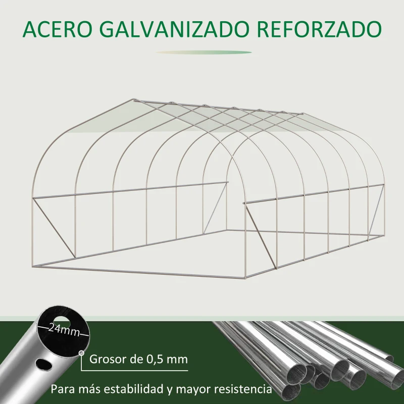Outsunny Invernadero de Jardín 6x3x2 m con Puerta y 12 Ventanas Enrollables Huerto para Cultivos Plantas Flores Verde