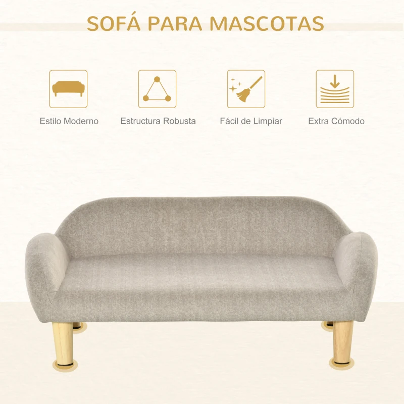 PawHut Sofá para Mascotas Tapizado en Terciopelo Suave Sofá Cama para Perros Gatos Medianos Pequeños Acolchado Grueso con Patas de Madera 70x40x28 cm Beige