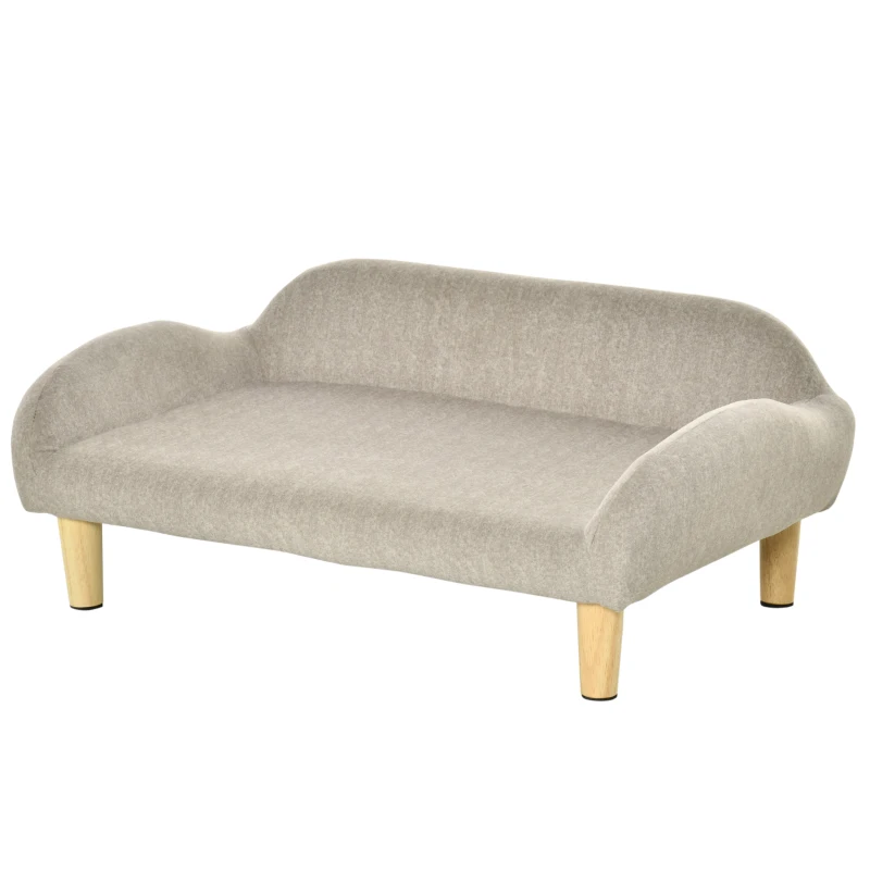 PawHut Sofá para Mascotas Tapizado en Terciopelo Suave Sofá Cama para Perros Gatos Medianos Pequeños Acolchado Grueso con Patas de Madera 70x40x28 cm Beige