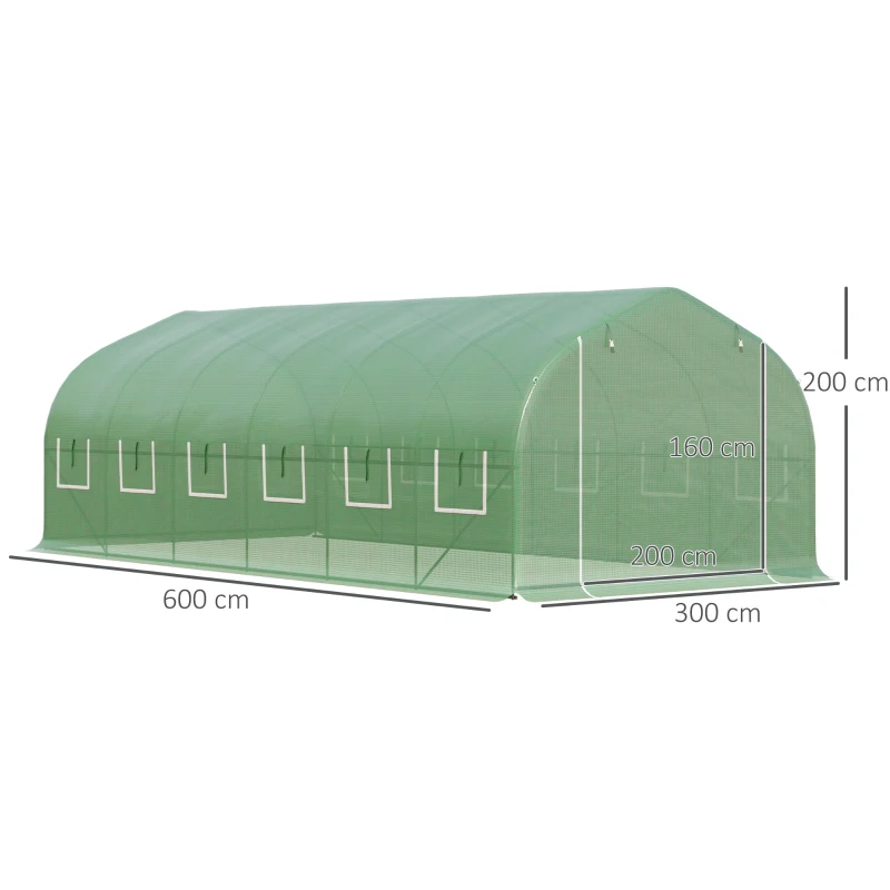 Outsunny Invernadero de Jardín 6x3x2 m con Puerta y 12 Ventanas Enrollables Huerto para Cultivos Plantas Flores Verde