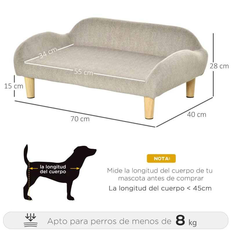 PawHut Sofá para Mascotas Tapizado en Terciopelo Suave Sofá Cama para Perros Gatos Medianos Pequeños Acolchado Grueso con Patas de Madera 70x40x28 cm Beige