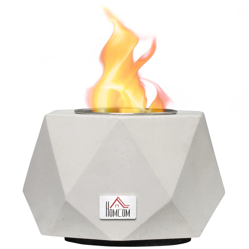 HOMCOM Tabletop Fire Pit, Indoor Fireplace 15cm Table Top Fire Pit Bowl, Alcohol Fueled Concrete Firepit, Angular Mini Fire Bowl Balcony Decor for Soul Relaxing, Tabletop Portable Fire Bowls, Grey