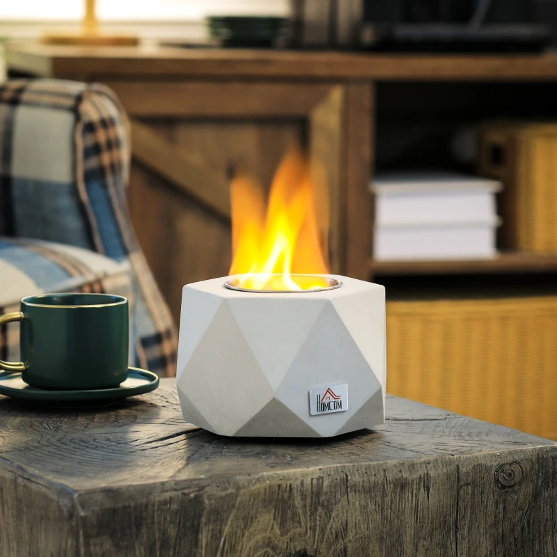 HOMCOM Tabletop Fire Pit, Indoor Fireplace 15cm Table Top Fire Pit Bowl, Alcohol Fueled Concrete Firepit, Angular Mini Fire Bowl Balcony Decor for Soul Relaxing, Tabletop Portable Fire Bowls, Grey