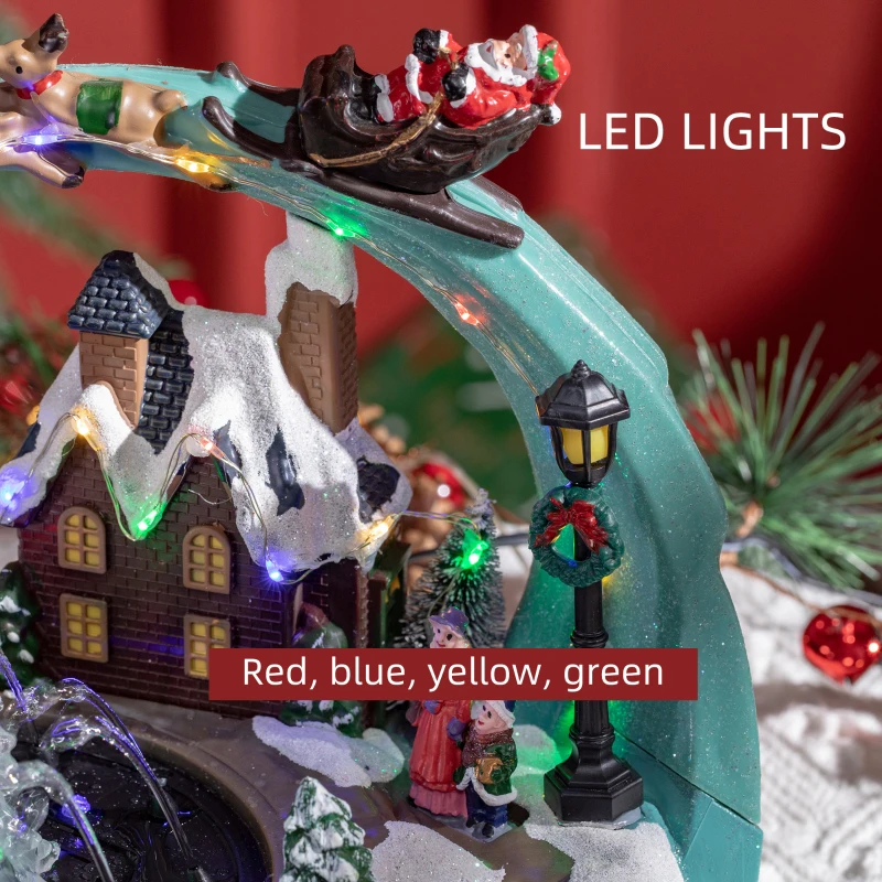 HOMCOM Fountain Christmas Village, Santa and Deer Animated Winter Wonderland Set with Multicoloured LED Light, Plug-In Christmas Decoration