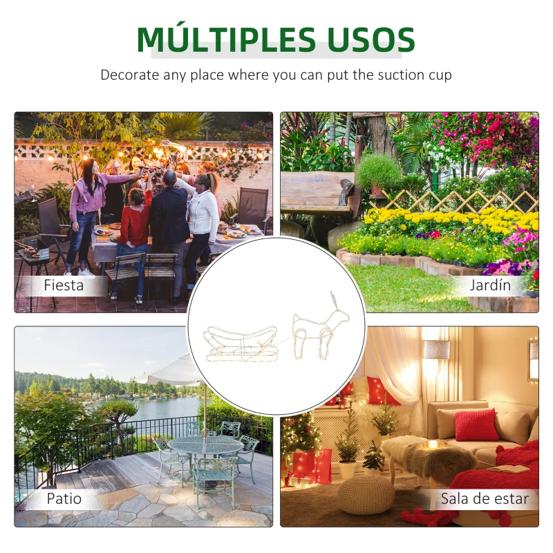 Outsunny Reno con Trineo con 160 LED Blanco Cálido Decoración Navideña para Interiores y Exteriores 120x19x44 cm Blanco