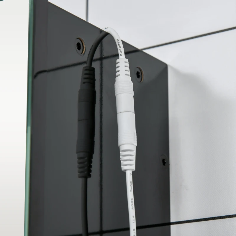 Dulap de baie LED cu oglinda Kleankin, Organizator de depozitare reglabil montat pe perete cu 3 usi cu oglinda si rafturi reglabile, Functie de memorare, incarcare USB, Negru lucios