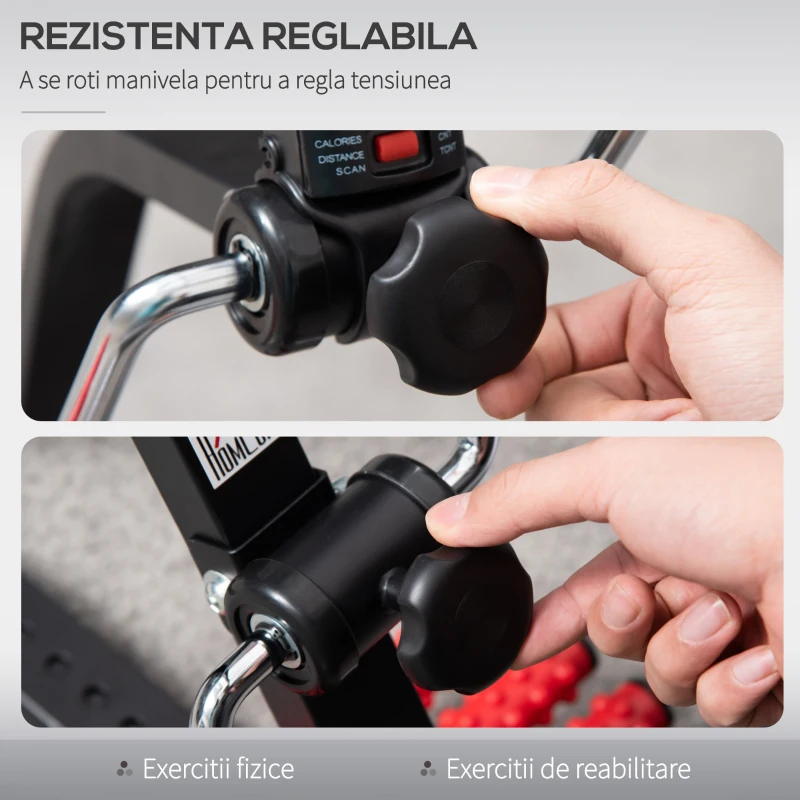 HOMCOM Aparat de antrenament Bicicleta de antrenament portabila reglabila pe inaltime cu afisaj LCD si role pentru masaj la picioare pentru varstnici, Batrani