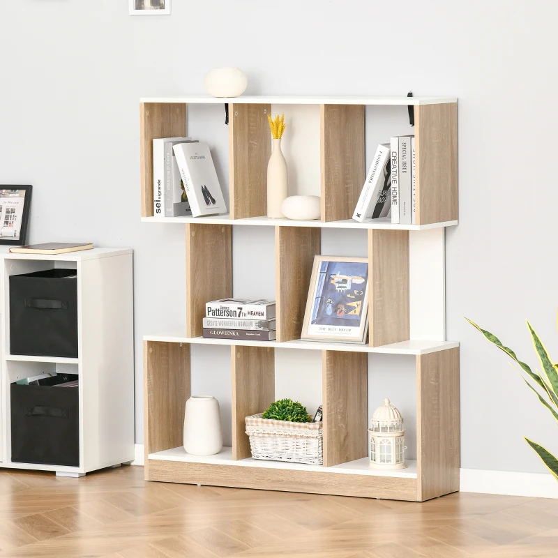 HOMCOM Bücherregal Standregal Büroregal Aktenregal für Büro Wohnzimmer Arbeitszimmer Spanplatte Natur+Weiß 100 x 27 x 124 cm