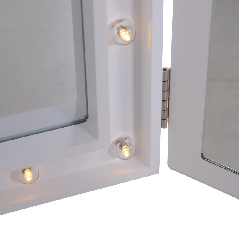 HOMCOM 16 LED‘s make-upspiegel opmaakspiegel staande vrijstaande spiegel 180°inklapbaar batterij