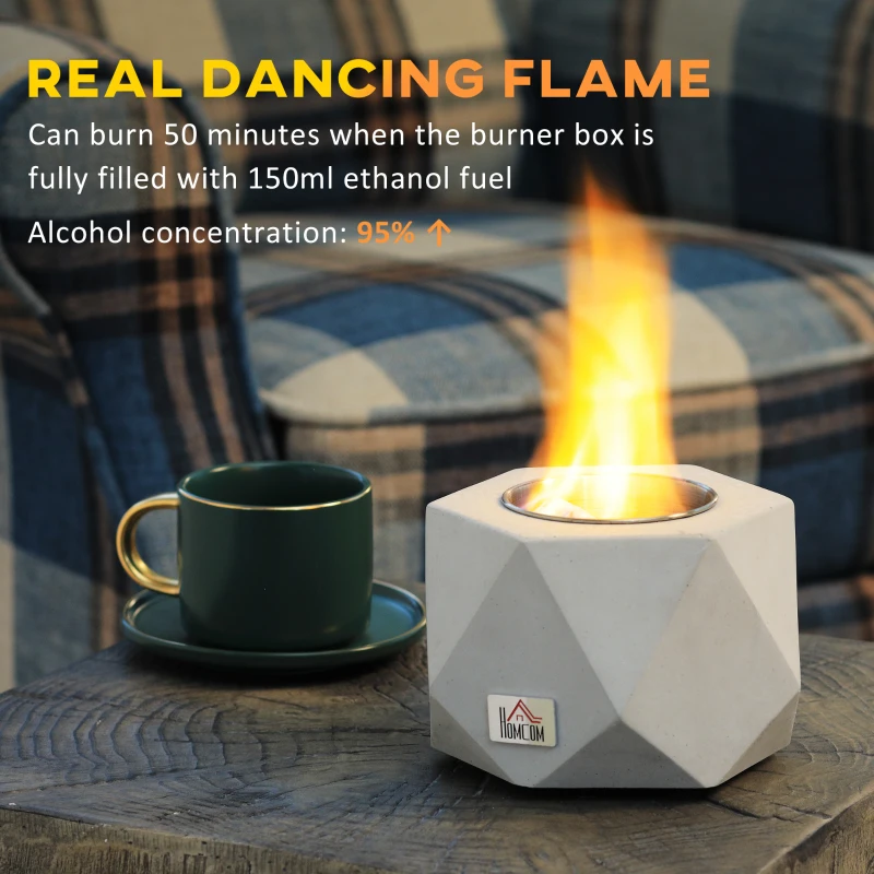 HOMCOM Tabletop Fire Pit, Indoor Fireplace 15cm Table Top Fire Pit Bowl, Alcohol Fueled Concrete Firepit, Angular Mini Fire Bowl Balcony Decor for Soul Relaxing, Tabletop Portable Fire Bowls, Grey