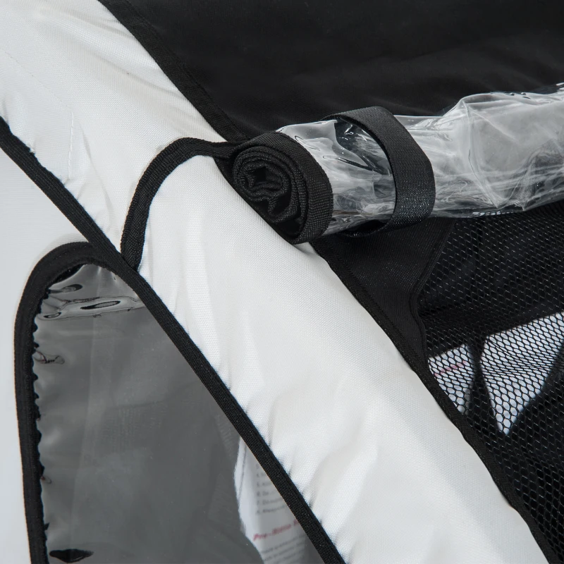 HOMCOM Kinderanhänger Fahrradanhänger Regenschutz atmungsaktiv Weiß+Schwarz Stahlrohr Oxford 155 x 88 x 108 cm