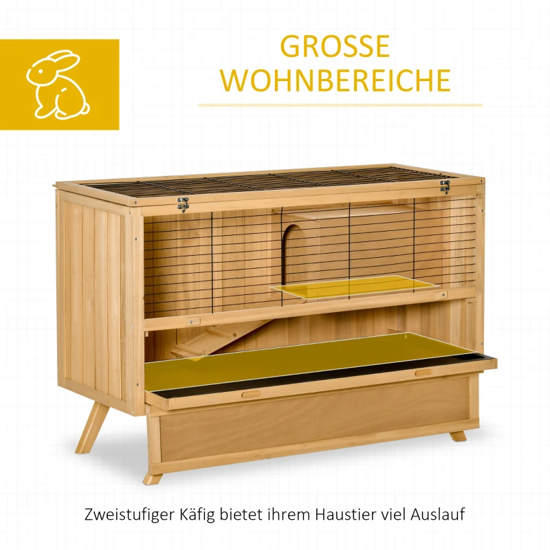 PawHut kleindierhok voor 2 dwergkonijnen sparrenhout 120 x 50 x 82 cm