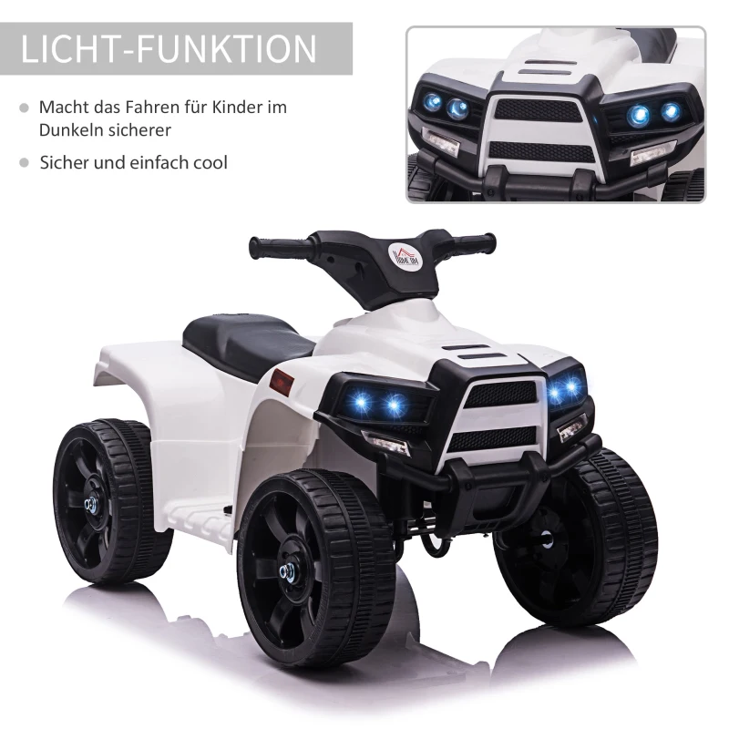 HOMCOM elektrische quad ATV kinderwagen voor 18 tot 36 maanden elektrische motorfiets met 2 koplampen elektrische quad strandauto vorm PP staal zwart + wit 65 x 40 x 43 cm(m-6)