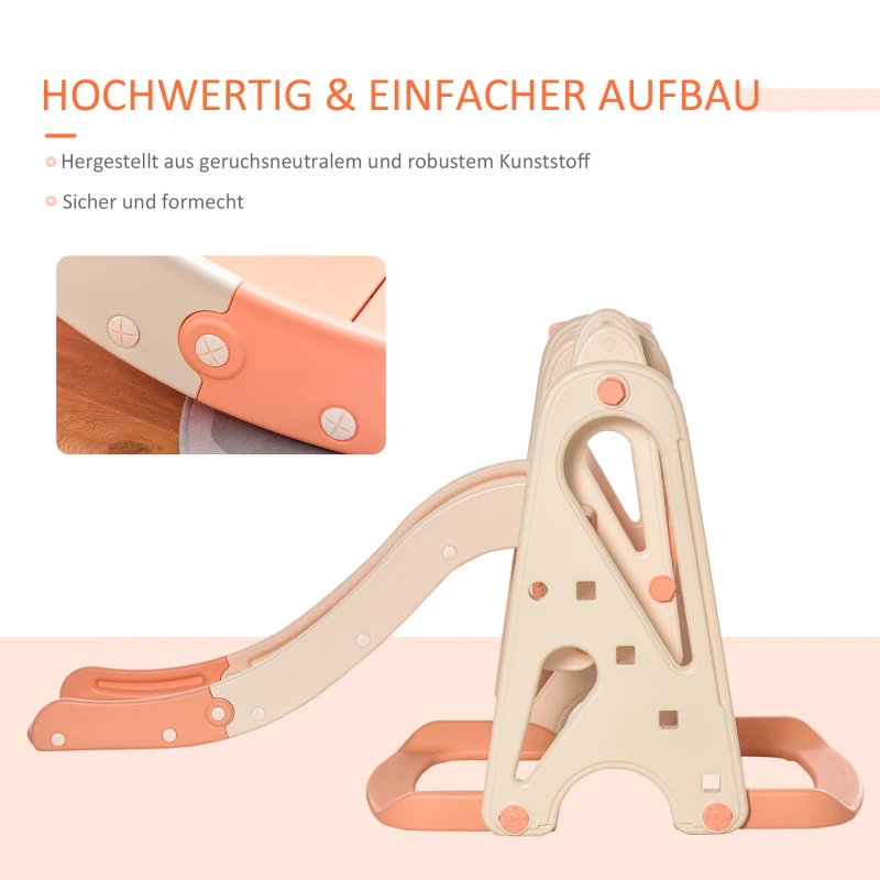 HOMCOM Spielgerüst mit Rutsche, Schaukel und Basketballkorb Rosa+Beige