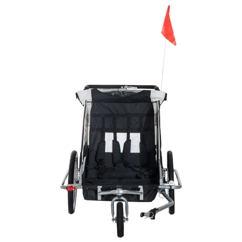 HOMCOM Kinderanhänger Fahrradanhänger Regenschutz atmungsaktiv Weiß+Schwarz Stahlrohr Oxford 155 x 88 x 108 cm