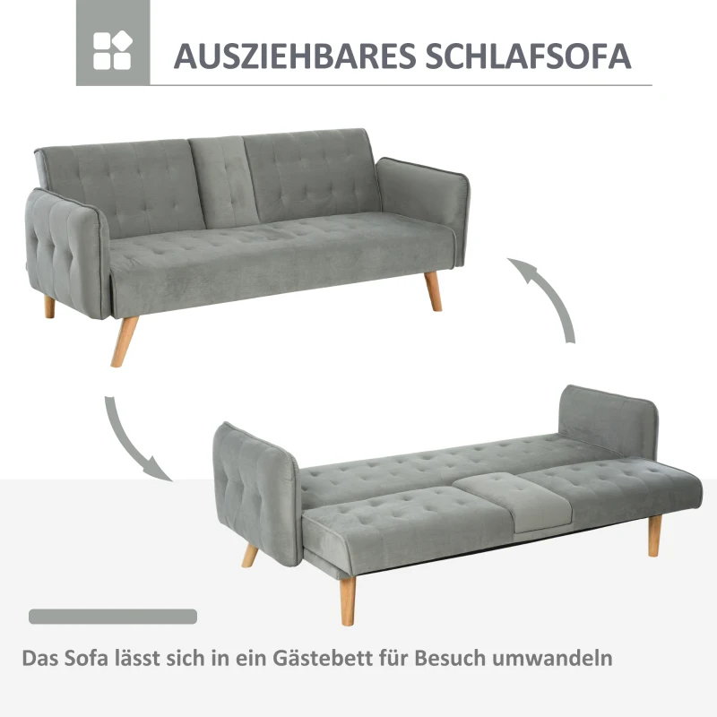 HOMCOM 2-1 Design Schlafsofa Klappsofa 3-Sitzer Stoffsofa Chaiselongue Bettsofa Sofagarnitur Verstellbarer Winkel Hellgrau 183 x 87 x 75 cm