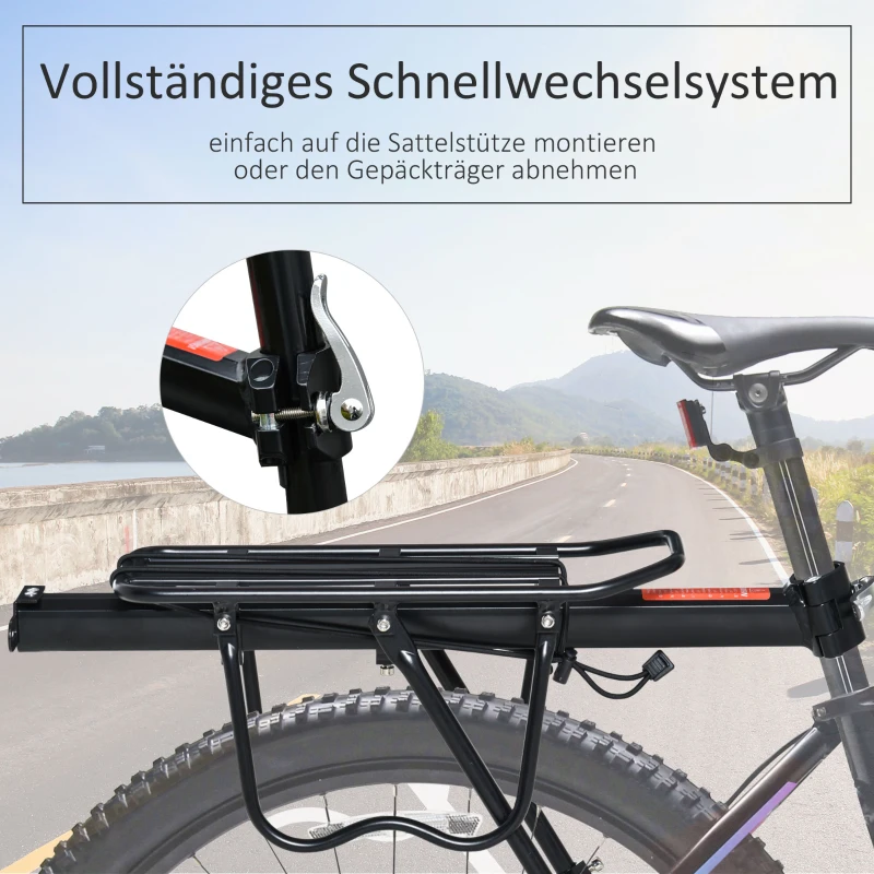 HOMCOM Fahrrad Gepäckträger, Fahrradtasche, Schnellspanner, Cargotasche, Aluminium, Schwarz, 58 x 39 x 14,5 cm