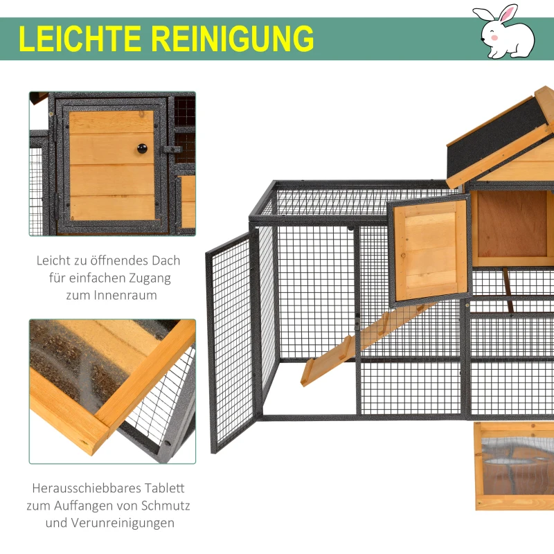 Konijnenhok verhoogd huisje met afsluitbare deur buiten hout metaal(m-5)