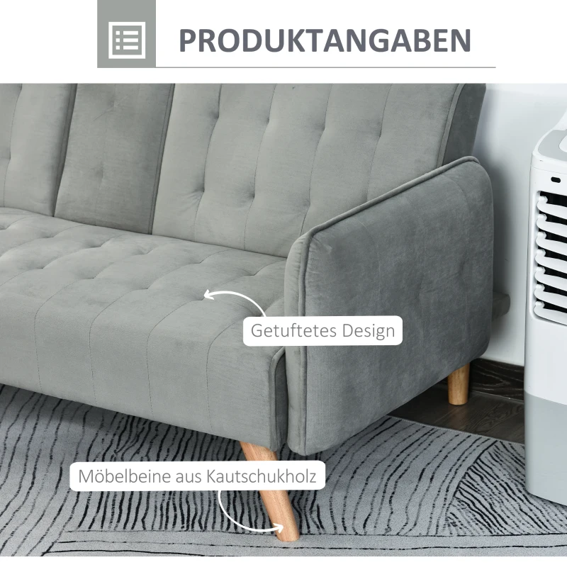 HOMCOM 2-1 Design Schlafsofa Klappsofa 3-Sitzer Stoffsofa Chaiselongue Bettsofa Sofagarnitur Verstellbarer Winkel Hellgrau 183 x 87 x 75 cm