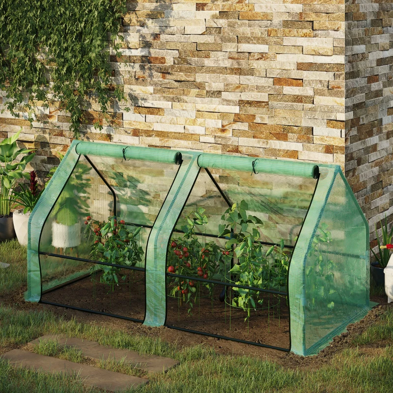 Outsunny Invernadero de Jardín Terraza 180x90x90 cm Vivero para Huerto Plantas con Puertas Tubo de Acero PE Color Verde