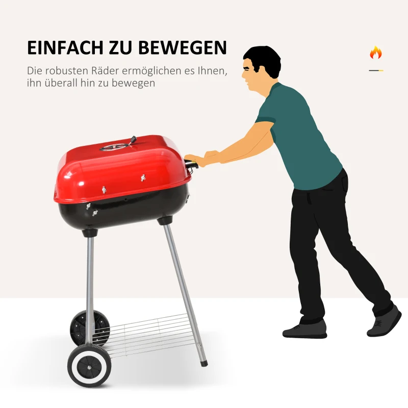 Outsunny grill węglowy grill na kółkach stojący z półką BBQ metal czerwony