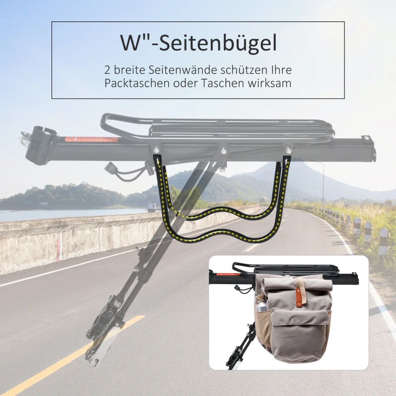 HOMCOM Fahrrad Gepäckträger, Fahrradtasche, Schnellspanner, Cargotasche, Aluminium, Schwarz, 58 x 39 x 14,5 cm