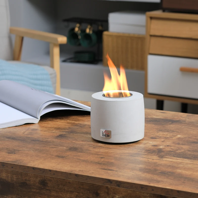 HOMCOM Tabletop Fire Pit, Indoor Fire Pit 12.5cm Table Top Fire Pit Bowl, Alcohol Fueled Concrete Firepit, Cylindrical Mini Fire Pit Balcony Decor for Soul Relaxing, Tabletop Portable Fire Bowls, Grey