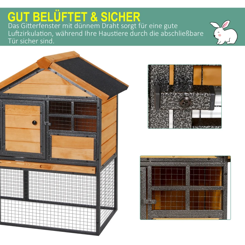 Konijnenhok verhoogd huisje met afsluitbare deur buiten hout metaal(m-6)