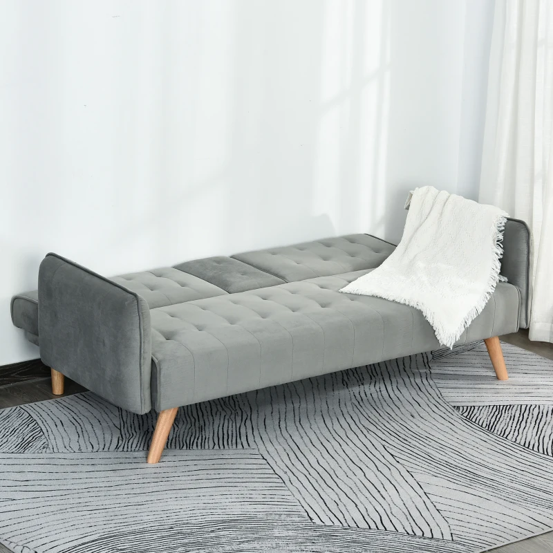 HOMCOM 2-1 Design Schlafsofa Klappsofa 3-Sitzer Stoffsofa Chaiselongue Bettsofa Sofagarnitur Verstellbarer Winkel Hellgrau 183 x 87 x 75 cm