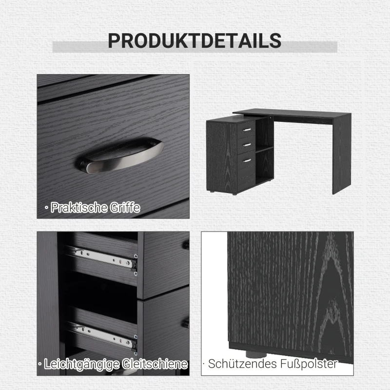 HOMCOM biurko narożne biurko komputerowe biurko biurko narożne regał w kształcie litery L 117 x 83,5 x 76 cm, kształt I 162 x 50 x 76 cm, czarne, MDF + metal