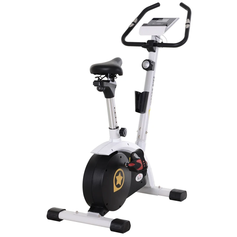 HOMCOM Heimtrainer, Fahrradtrainer, Trimmrad mit 8 stufig einstellbarem Magnetwiderstand, 4 kg Schwungrad, Stahl, Weiß, 50 x 101 x 120 cm