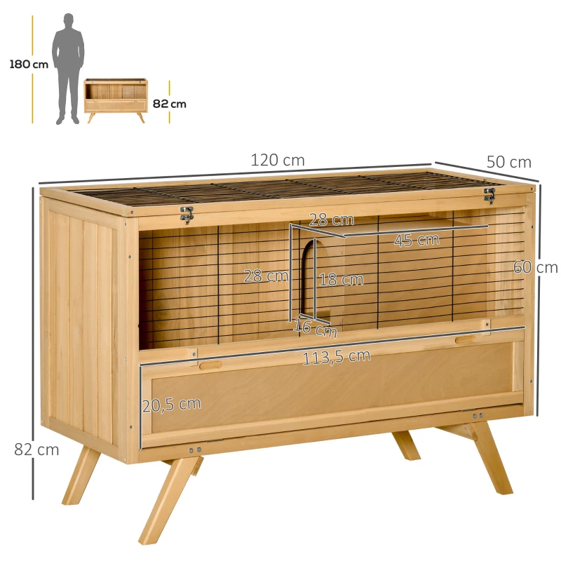 PawHut kleindierhok voor 2 dwergkonijnen sparrenhout 120 x 50 x 82 cm