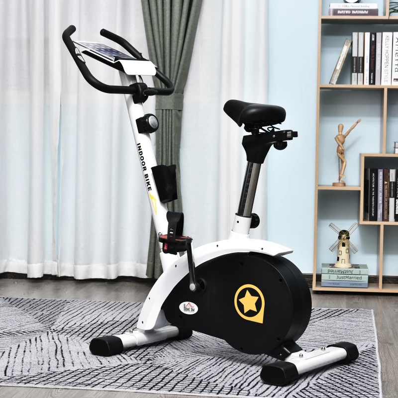 HOMCOM Heimtrainer, Fahrradtrainer, Trimmrad mit 8 stufig einstellbarem Magnetwiderstand, 4 kg Schwungrad, Stahl, Weiß, 50 x 101 x 120 cm