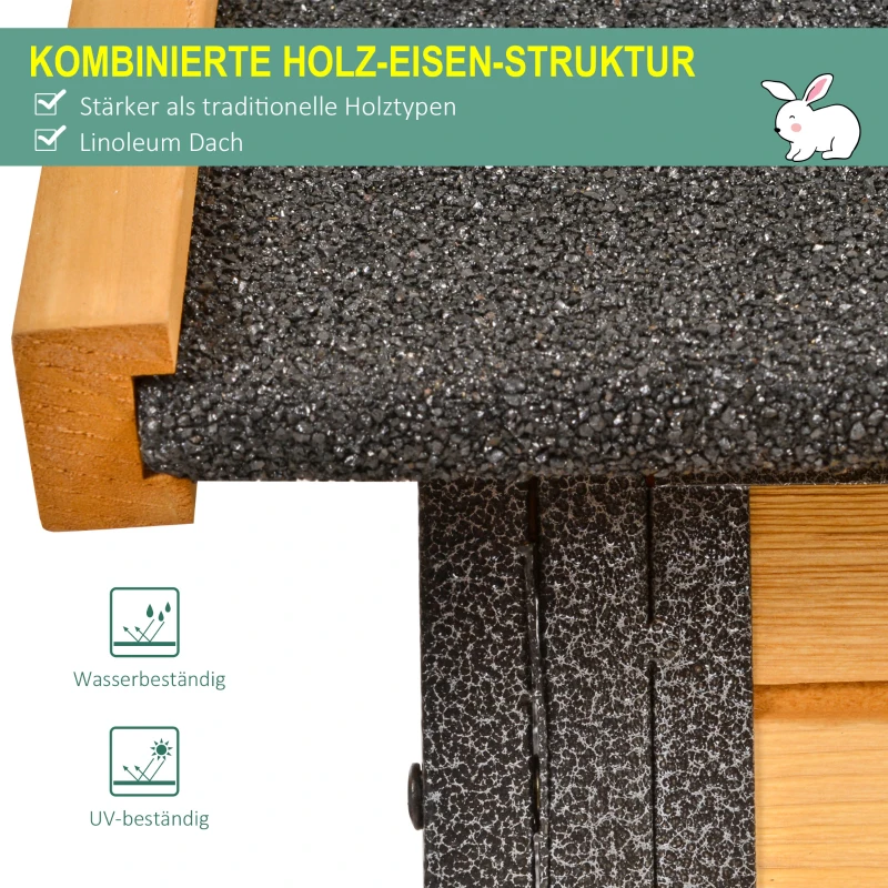 Konijnenhok verhoogd huisje met afsluitbare deur buiten hout metaal(m-4)