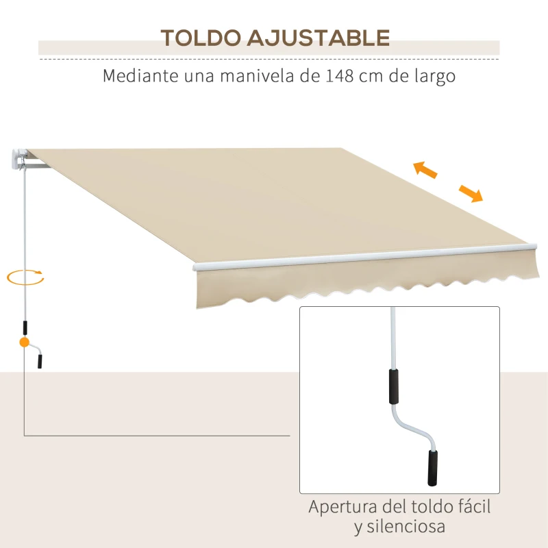 Outsunny Toldo Manual Plegable 3.5x2.5m de Aluminio Toldo Balcón Patio Terraza con Manivela Resistente al Agua Protección Solar UV para Jardín Exterior Beige