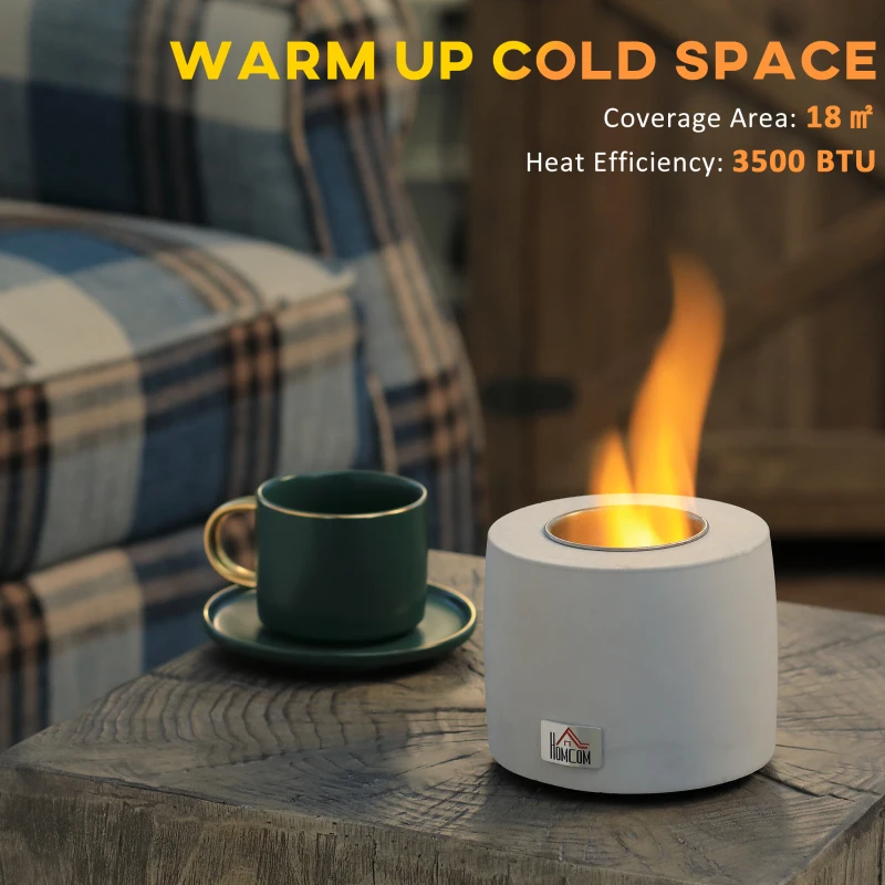 HOMCOM Tabletop Fire Pit, Indoor Fire Pit 12.5cm Table Top Fire Pit Bowl, Alcohol Fueled Concrete Firepit, Cylindrical Mini Fire Pit Balcony Decor for Soul Relaxing, Tabletop Portable Fire Bowls, Grey