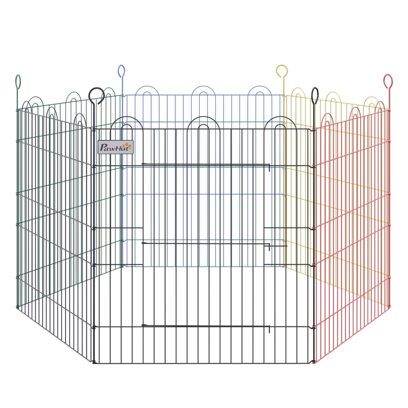 PawHut® Wybieg dla Szczeniąt Ogrodzenie dla Zwierząt 6 Części Ø120 X W66 cm Kojec na Zewnątrz Metal Wielokolorowy