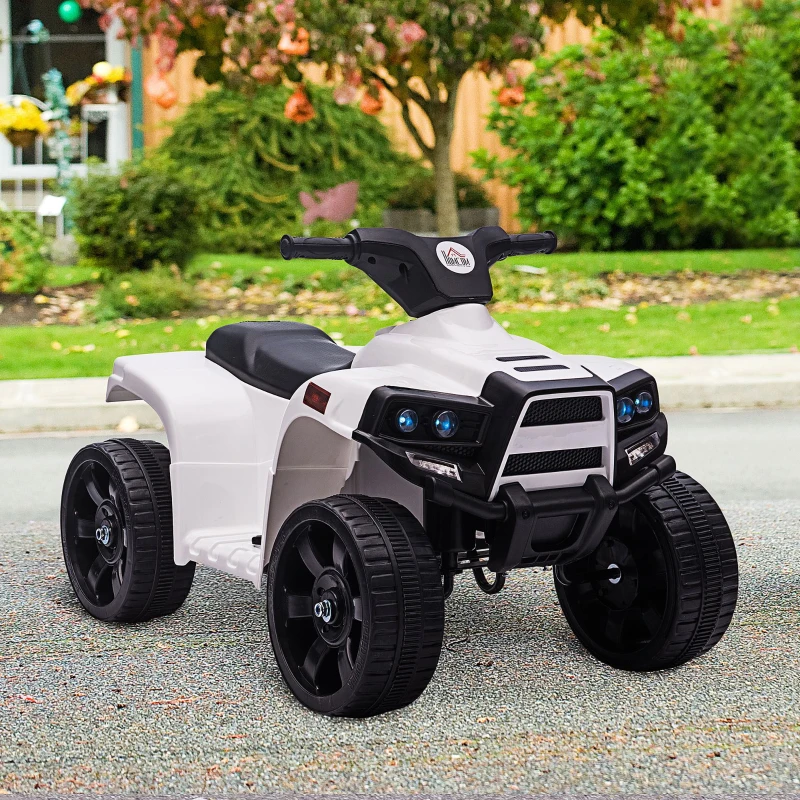 HOMCOM elektrische quad ATV kinderwagen voor 18 tot 36 maanden elektrische motorfiets met 2 koplampen elektrische quad strandauto vorm PP staal zwart + wit 65 x 40 x 43 cm(m-10)