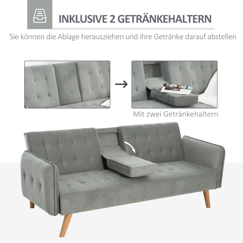 HOMCOM 2-1 Design Schlafsofa Klappsofa 3-Sitzer Stoffsofa Chaiselongue Bettsofa Sofagarnitur Verstellbarer Winkel Hellgrau 183 x 87 x 75 cm