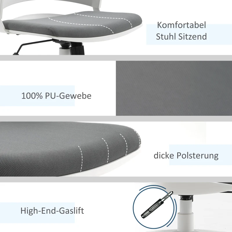 Vinsetto Bürostuhl Gaming Stuhl Drehstuhl Wippfunktion mit Rückenlehne Polsterung ergonomisches Design höhenverstellbar Nylon PU-Kunststoff Grau 62 x 55 x 84,5-91,5 cm