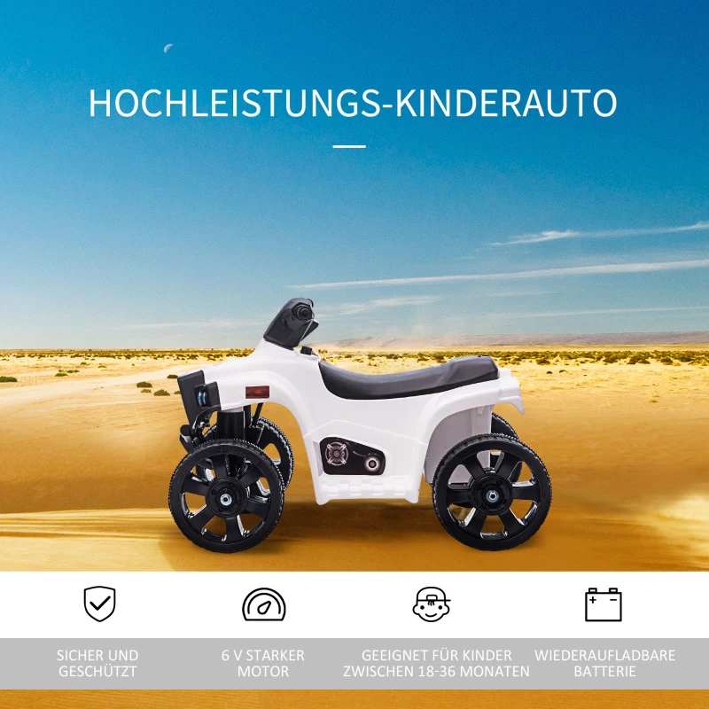 HOMCOM elektrische quad ATV kinderwagen voor 18 tot 36 maanden elektrische motorfiets met 2 koplampen elektrische quad strandauto vorm PP staal zwart + wit 65 x 40 x 43 cm(m-4)