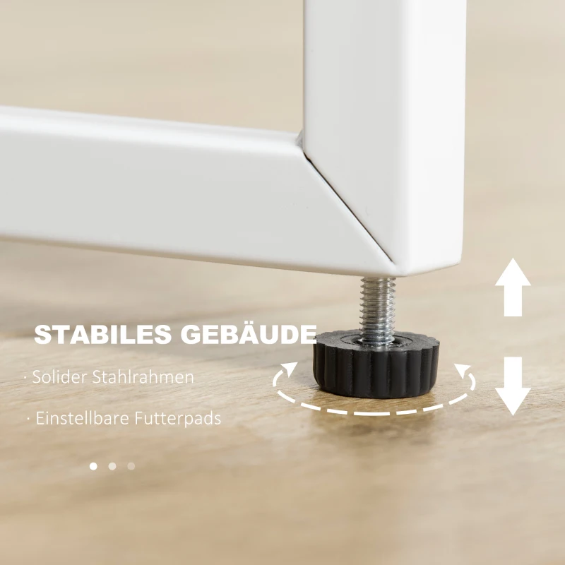 HOMCOM Computertisch mit 2 Schubladen, inkl. Notizgitter, 10 Haken, 1 Seitentasche, Weiß + Grau